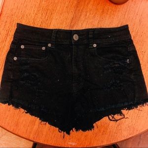 American Eagle High Rise Ripped Black Shorts